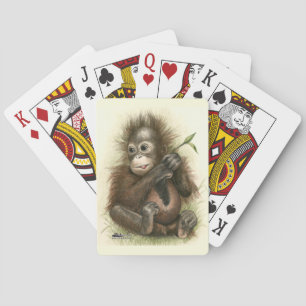 Jeu De Cartes Bébé orang-outan avec des feuilles