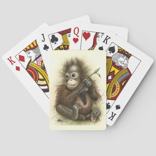 Jeu De Cartes Bébé orang-outan avec des feuilles (dos)