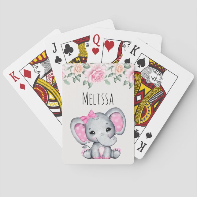 Jeu De Cartes Bébé rose mignon éléphant et frontière Rose (dos)