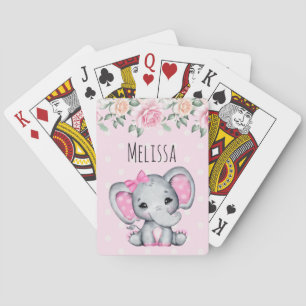 Jeu De Cartes Bébé rose mignon éléphant et frontière Rose