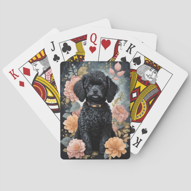 Jeu De Cartes Bébés mignons animaux | Joli chiot de caniche noir (dos)
