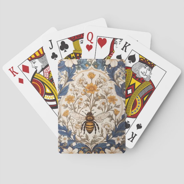 Jeu De Cartes Belle abeille florale vintage jaune et bleue (dos)