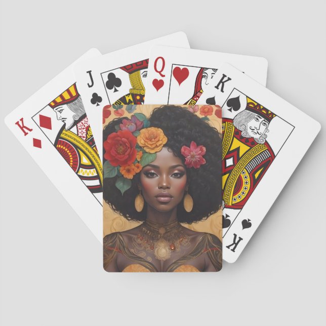Jeu De Cartes Belle Africaine Américaine Avec Fleurs (dos)