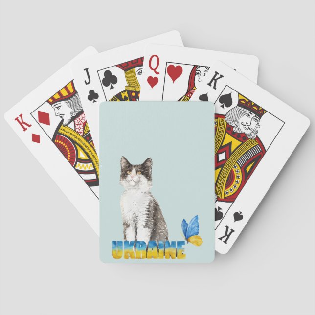Jeu De Cartes Belle aquarelle Ukraine Chat et Papillon  (dos)