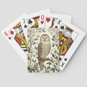 Jeu De Cartes Belle Chouette De L'Oural Et Fleurs De Magnolia