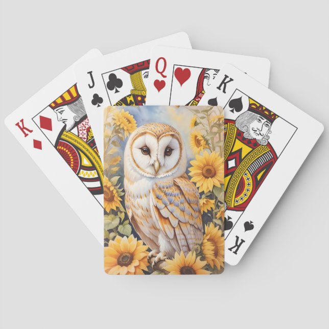 Jeu De Cartes Belle Chouette Et Fleurs De Soleil (dos)
