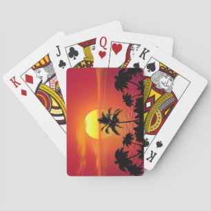 Jeu De Cartes Belle Coucher de soleil Scène Palmiers Cool lumine