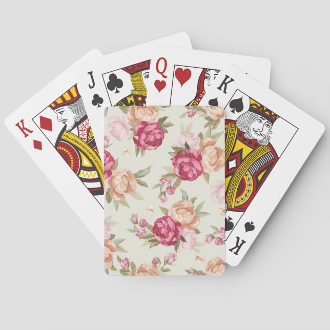 Jeu De Cartes Belle couleur motif pivoine sur vert (dos)