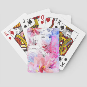 Jeu De Cartes Belle fille avec un bouquet des fleurs
