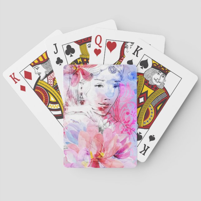 Jeu De Cartes Belle fille avec un bouquet des fleurs (dos)
