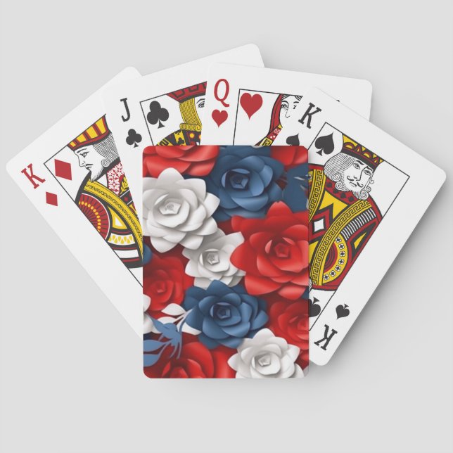 Jeu De Cartes Belle Fleur Rouge Blanc Bleu Jardin Floral USA (dos)