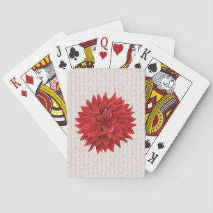 Jeu De Cartes Belle Fleur Rouge Sur Arrière - plan Beige