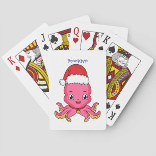 Jeu De Cartes Belle pieuvre joyeuse en casquette de Noël