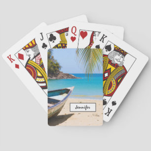 Jeu De Cartes Belle plage tropicale avec un vieux bateau à rames