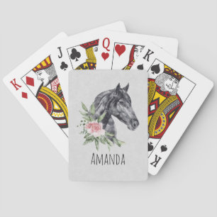 Jeu De Cartes Belle tête de cheval noir Portrait d'aquarelle