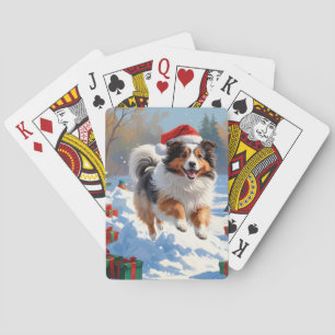Jeu De Cartes Berger des Shetland courant dans la neige avec un