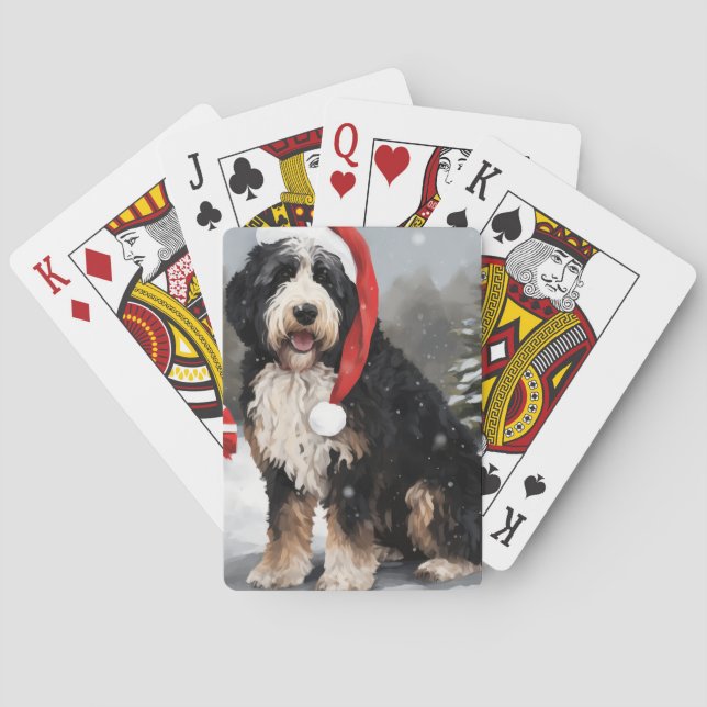 Jeu De Cartes Bernedoodle Chien dans Noël de neige (dos)