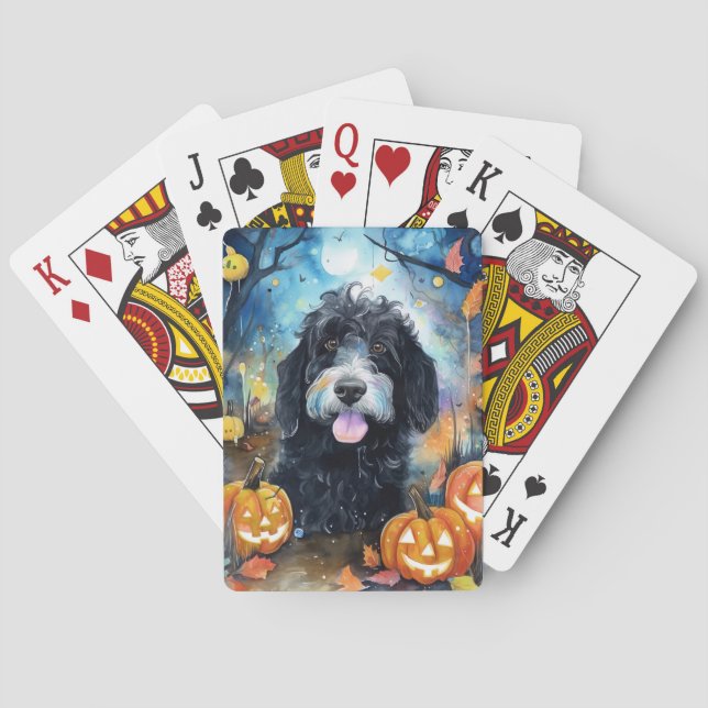 Jeu De Cartes Bernedoodle Halloween avec citrouilles effrayant (dos)