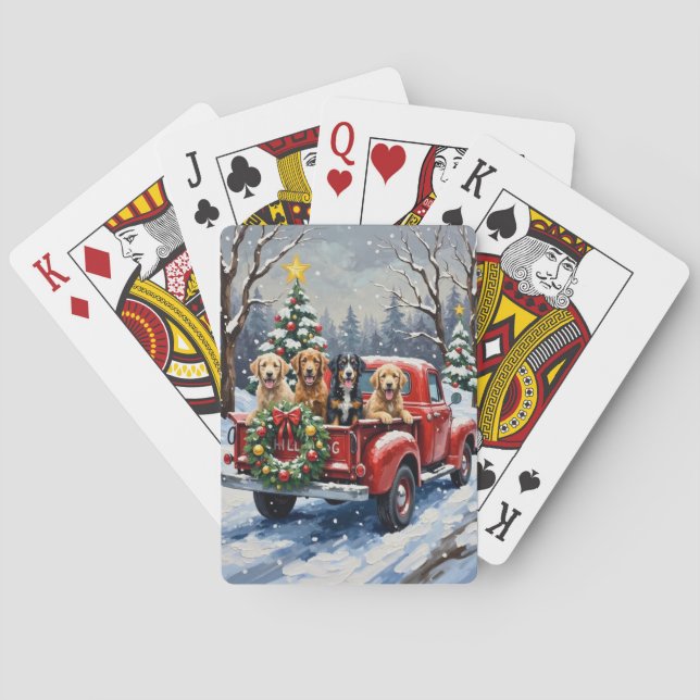 Jeu De Cartes Bernedoodle Noël Camion Rouge Fêtes (dos)