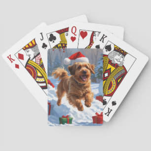 Jeu De Cartes Bichon Havanais courant dans la neige avec un chap