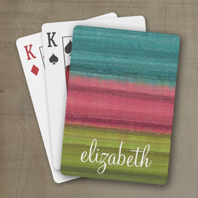 Jeu De Cartes Bijoux ton aquarelle rayures Nom personnalisé (Personalized playing cards with an area for text such as a name or monogram)