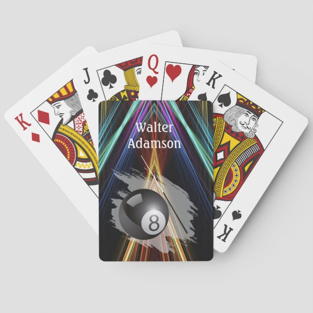 Jeu De Cartes Billiards Sport ball and cue Personalize with Name (dos)