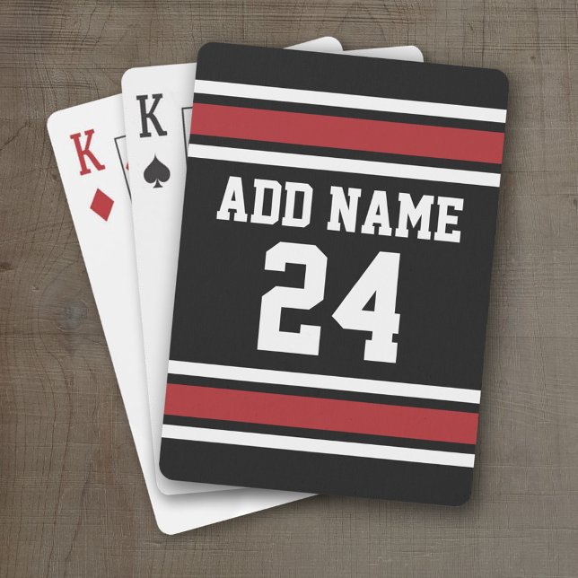 Jeu De Cartes Black and Red Sports Jersey Nom personnalisé Numér (Personalized Playing Cards - Sports Jersey Design)