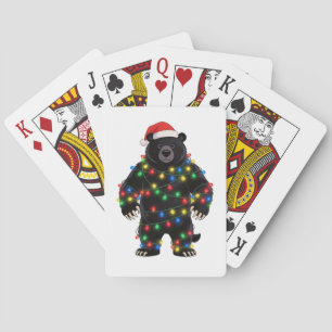 Jeu De Cartes Black Bear Santa Chapeau Lumières de Noël Merry