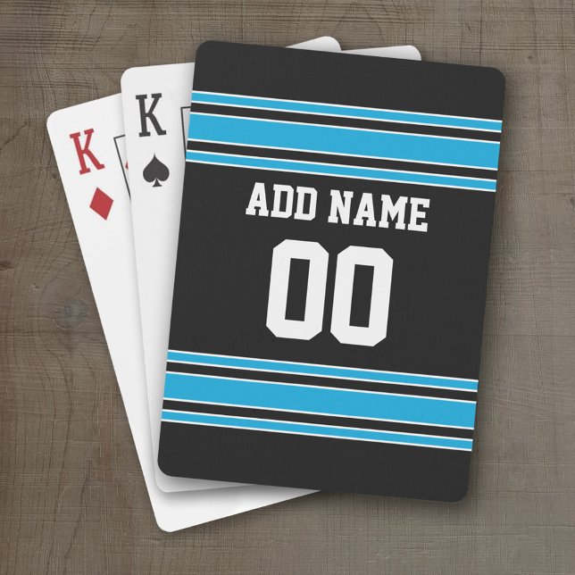 Jeu De Cartes Black Blue Football Jersey Nom personnalisé Numéro (Personalized Playing Cards - Sporty Stripes)
