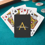 Jeu De Cartes Black Gold Modern Script Girl Monogramme Nom<br><div class="desc">Noir et Or Simple Script Monogramme Nom de jeu de cartes. Cela rend le cadeau parfait pour 16 ans,  mariage,  douche nuptiale,  anniversaire,  baby shower ou bachelorette pour quelqu'un qui aime le luxe glam et les styles chic.</div>