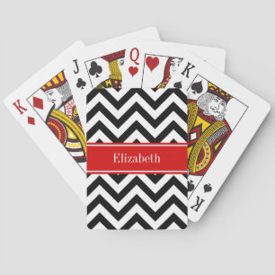 Jeu De Cartes Black White LG Chevron Red Name monogram