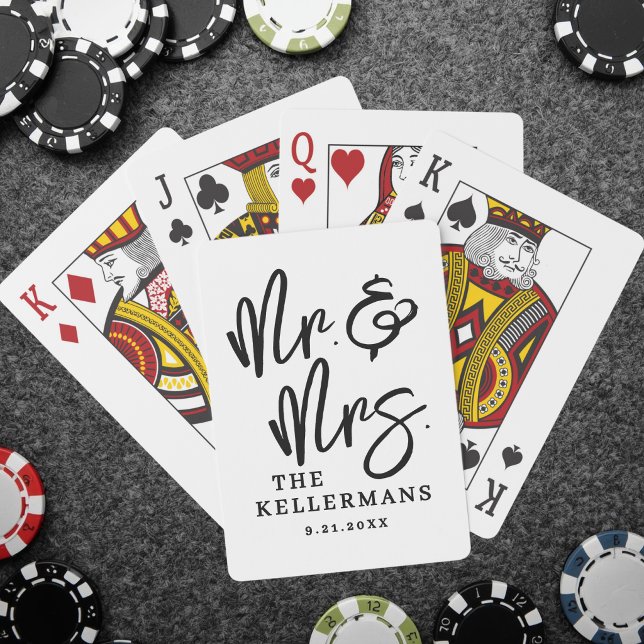 Jeu De Cartes Black White Monogram Wedding (Black White Monogram Wedding Poker Cards)