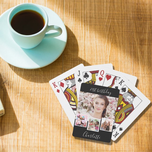 Jeu De Cartes Black white photo collage nom anniversaire fête (Créateur téléchargé)