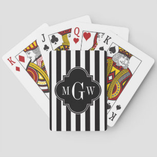 Jeu De Cartes Black White Stripe Black Quatrefoil 3 Monogramme