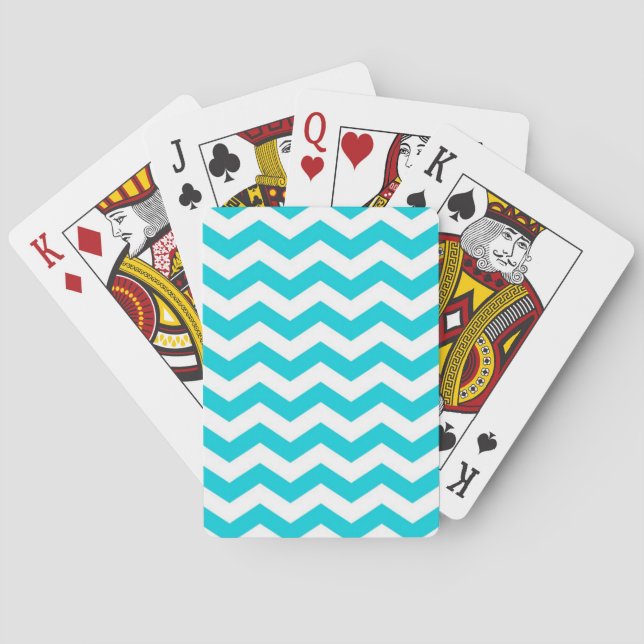 Jeu De Cartes Blanc et Aqua Zig Zag Motif (dos)