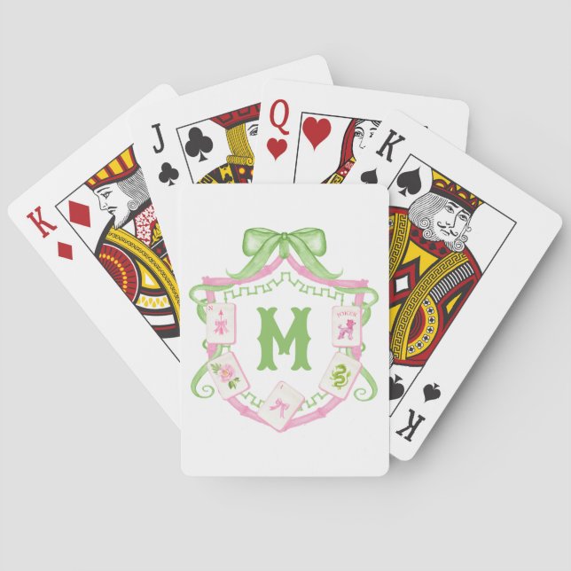 Jeu De Cartes Blason de monogramme de mahjong à arc rose et vert (dos)