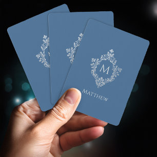 Jeu De Cartes Blason élégant vintage monogramme & nom bleu class