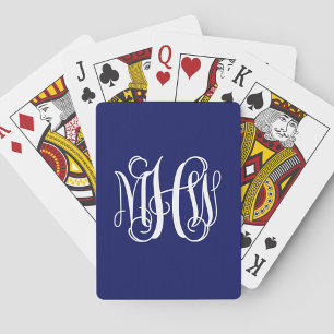 Jeu De Cartes Bleu Blanc 3 Initiales Vigne Écriture Monogramme D