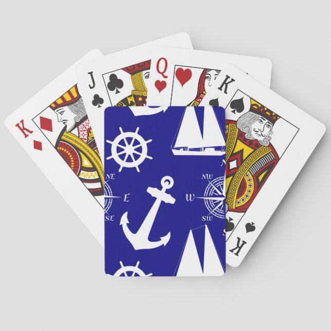 Jeu De Cartes Bleu Blanc Nautique Bateau Côtier (dos)