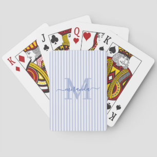 Jeu De Cartes Bleu & Blanc Rayé Monogramme Nom