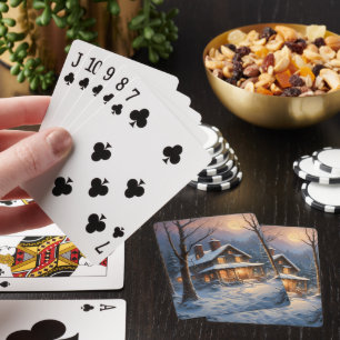 Jeu De Cartes Bleu Brown Rustique hiver Cabine peinture de neige