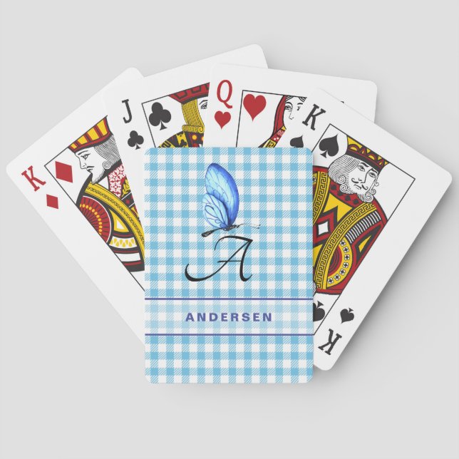 Jeu De Cartes Bleu Chèque Et Papillon Bleu Jouer Cartes (dos)