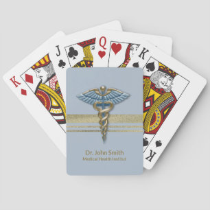 Jeu De Cartes Bleu clair Caduceus Or Médicale Foil Faux Stripes