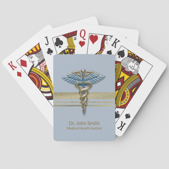 Jeu De Cartes Bleu clair Caduceus Or Médicale Foil Faux Stripes (dos)