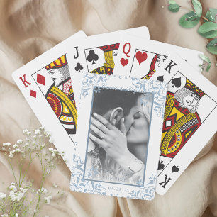 Jeu De Cartes Bleu et blanc Côte Chic Mariage Photo Faveurs