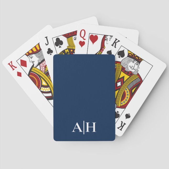 Jeu De Cartes Bleu et blanc de la Marine, Monogramme moderne (dos)