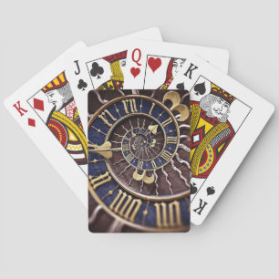 Jeu De Cartes Bleu et visage d'horloge d'or