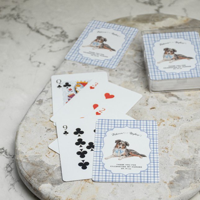 Jeu De Cartes Bleu Gingham | Illustration de mariage de chien au (Créateur téléchargé)