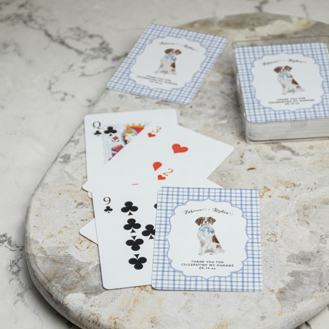 Jeu De Cartes Bleu Gingham | Illustration de mariage de chien ép (Créateur téléchargé)