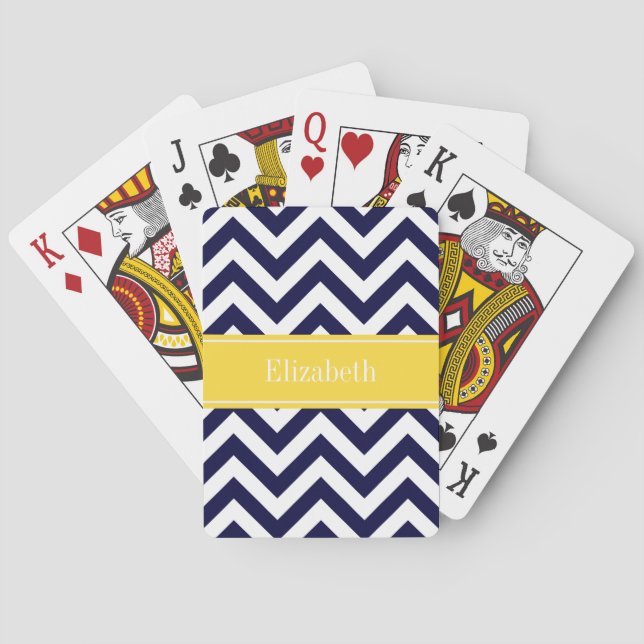 Jeu De Cartes Bleu Marine Grand Chevron Monogramme Nom Ananas (dos)